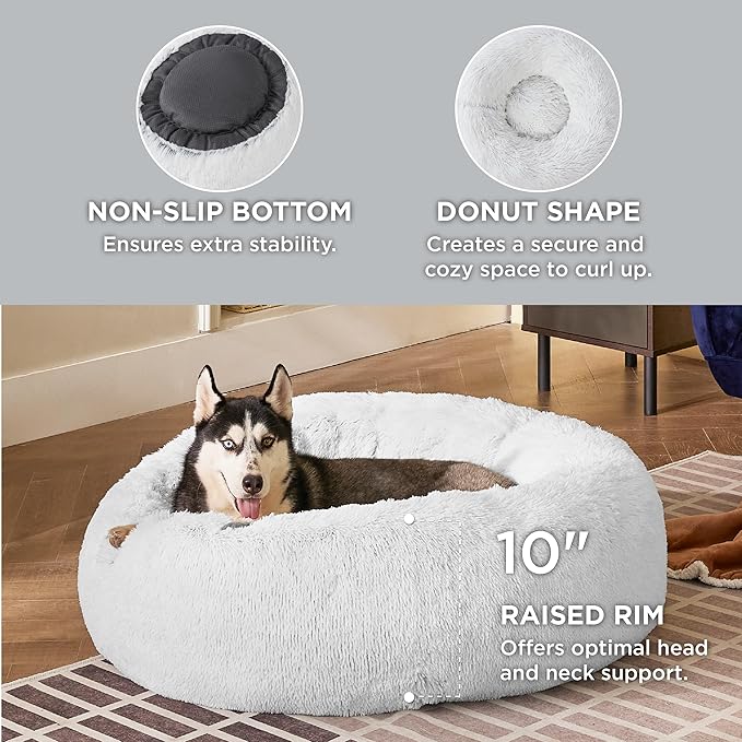 Bedsure Calming Dog Bed for Large Dogs - Donut Washable Large Pet Bed, 36 inches Anti-Slip Round