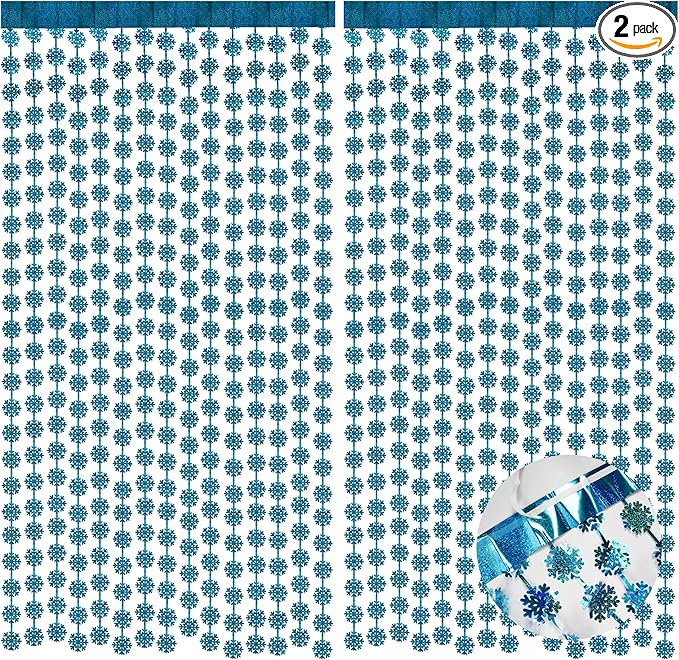 BRAVESHINE Blue Party Snowflake Backdrop - 2 Pack Hanging Foil Fringe Snow Flakes Party Streamers