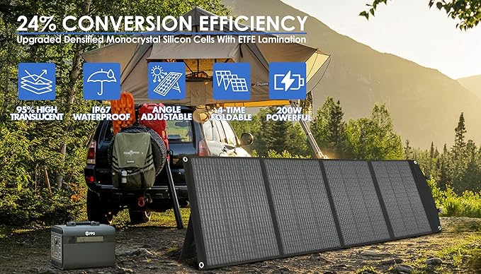 PPQ 200W Portable Solar Panel Kit 18V/12A,14lb Foldable Briefcase Solar Charger w/ 24% Efficiency,4