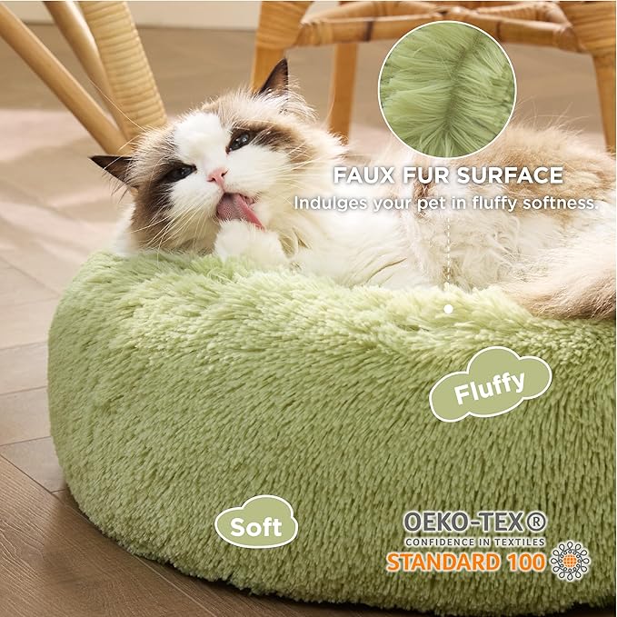 Bedsure Calming Cat Beds for Indoor Cats - Small Cat Bed Washable 20 inches, Anti-Slip Round Fluffy
