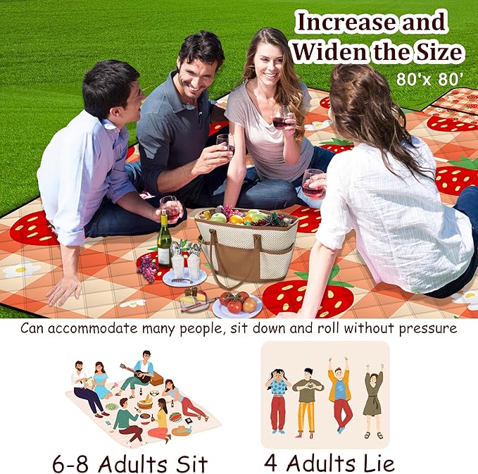 Extra Large Picnic Blanket Waterproof,80"x 80"Foldable Machine Washable Beach Blanket,Outdoor