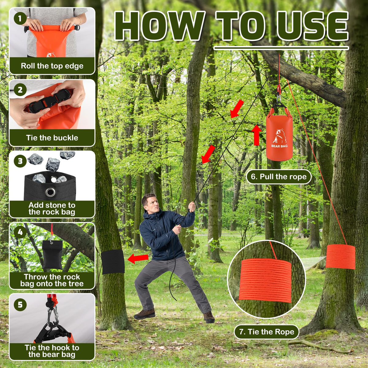 10L Bear Bags for Food Backpacking, Waterproof Bear Bag Hanging Kit, Orange