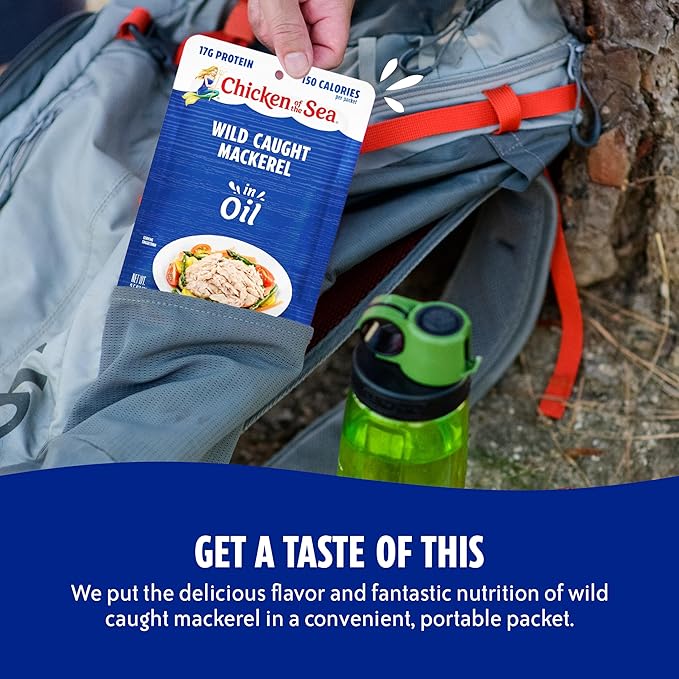 Chicken of the Sea Mackerel in Oil, 2.5 oz. Packet (Box of 12), Wild Caught