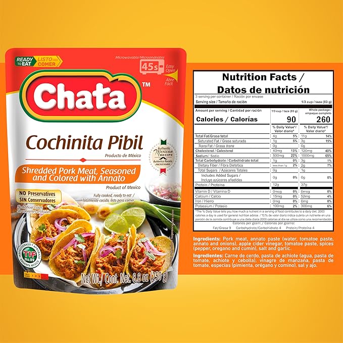 Chata Seasoned Shredded Meat 8.8oz Pouch (Pack of 1) (Select Flavor Below) (Cochinita Pibil).