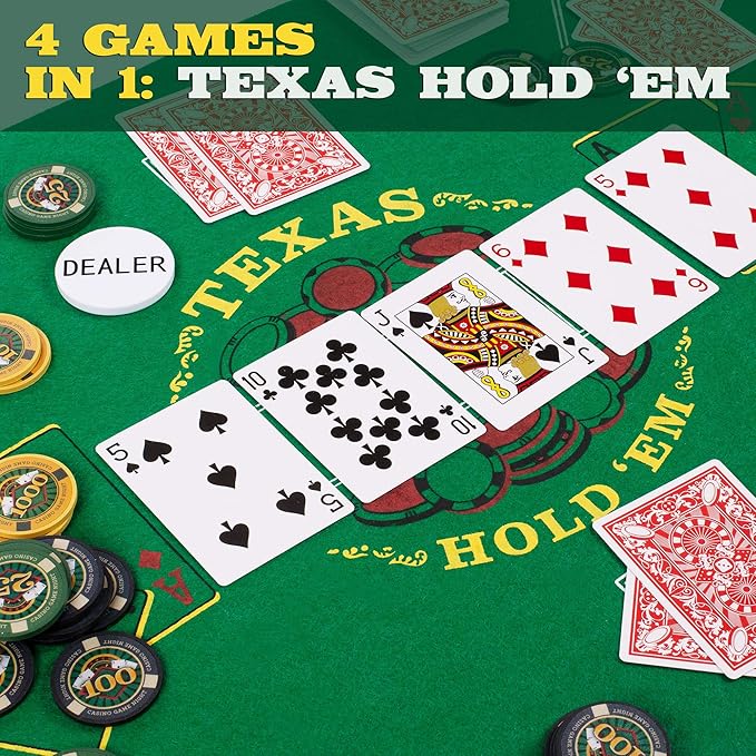 Brybelly Casino Night 4-in-1 Complete Game Set with Felts, Wheel, 100 Chips, Dice & Cards for