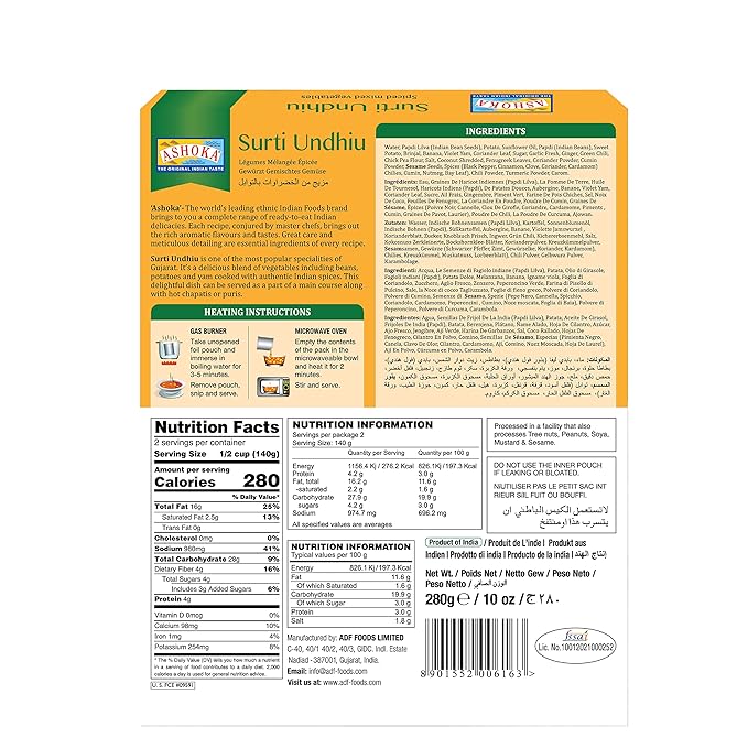 Ashoka Microwavable Meals 1932, Plant-Based Curry, Mixed Vegetables, All-Natural Entrees, Surti