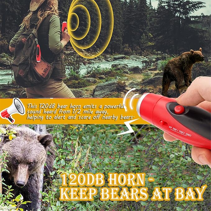 120dB Electronic Bear Horn to Scare Bears- Loud Air Horn for Safety Hiking Camping Emergency