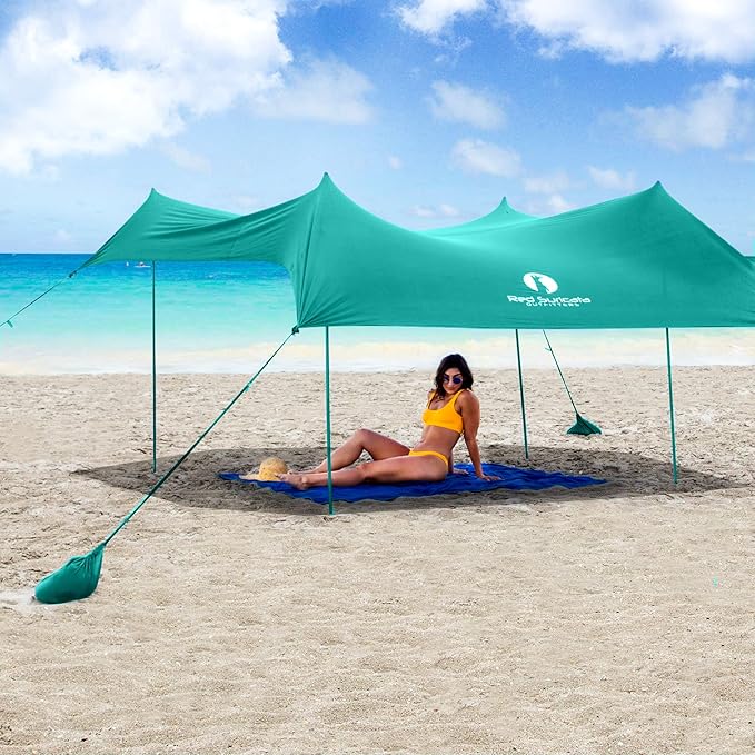 Red Suricata Family Beach Tent & Canopy, UPF50 Sun Shade, 4 Aluminum Poles, Sand Shovel, Medium