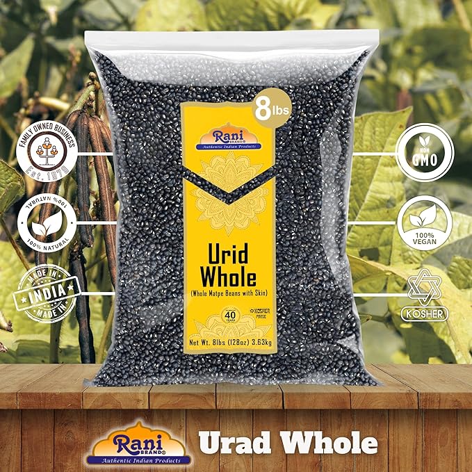 Rani Urid/Urad Whole Black (Matpe Beans with Skin) Indian Lentils 128oz (8lbs) 3.63kg Bulk ~ All