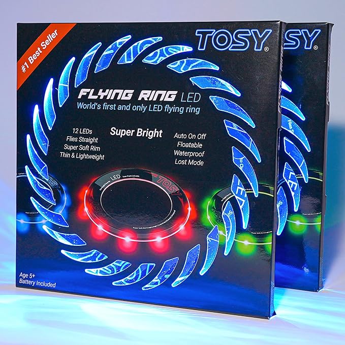 TOSY Flying Ring - 16 Million Color RGB or 12 LEDs, Super Bright, Lost Mode, Auto Light Up, Camping