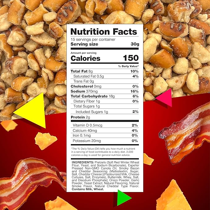 Smoky Bacon Cheese Pretzel Pieces | 1 Pound Bag | Bold Flavored, Naturally Seasoned Pretzels |