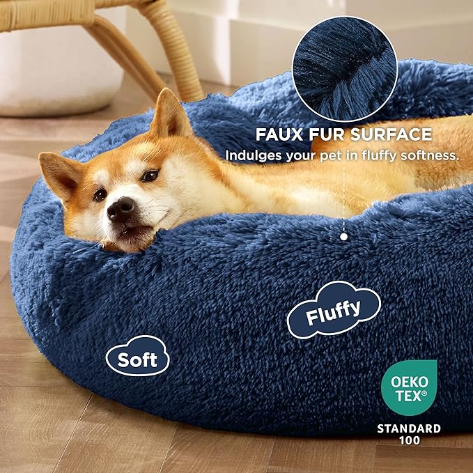 Bedsure Calming Dog Bed for Medium Dogs - Donut Washable Medium Pet Bed, 30 inches Anti-Slip Round