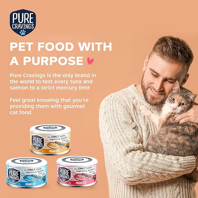 Pure Cravings Minced Tuna Wet Canned Cat Food, 100% Mercury-Tested, Moist Can Fish for Cats