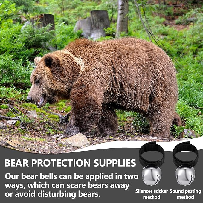 4 Sets Bear Bells with Whistle for Hiker, Loud Bear Bell with Emergency Whistle, Bear Bells for