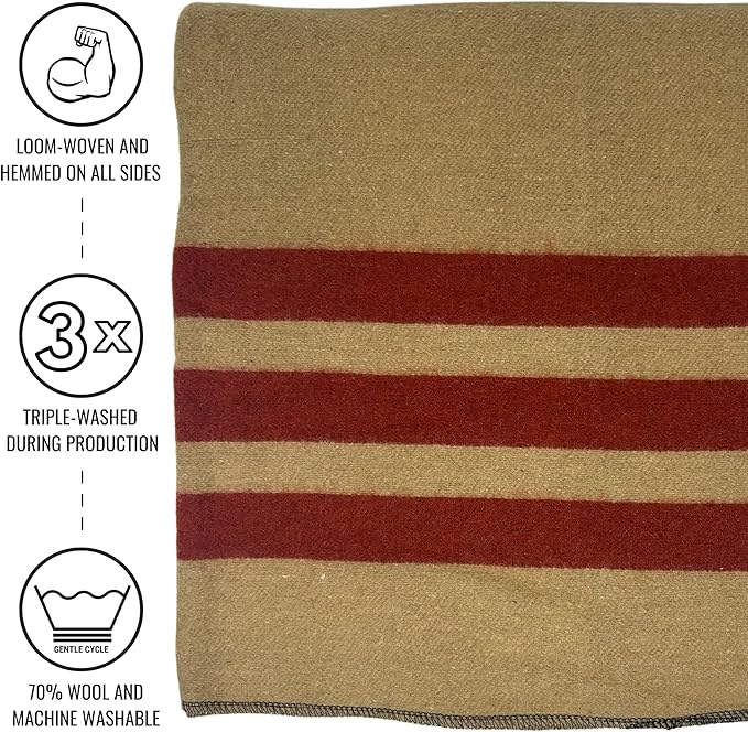 Arcturus Rainier Wool Blanket - 4.5lbs Warm, Heavy, Washable, Large | Great for Camping, Outdoors