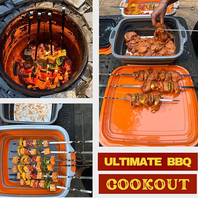 Collapsible Large (8L) BBQ Marinating Tub w/Cutting Board | Multipurpose Food-Grade TPE Prep Tub