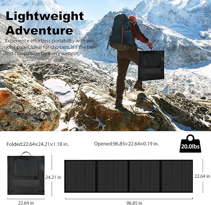 Portable 200 Watt 12V Foldable Solar Panel with Adjustable Kickstands and Waterproof IP65 Design