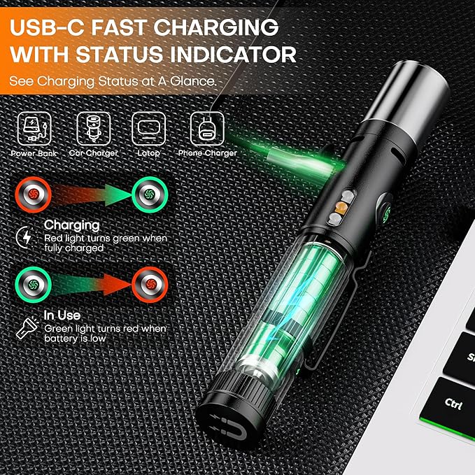 Pen Light Flashlight Rechargeable 600 Lumens,7-Mode Zoomable EDC Led Flashlights with Magnetic