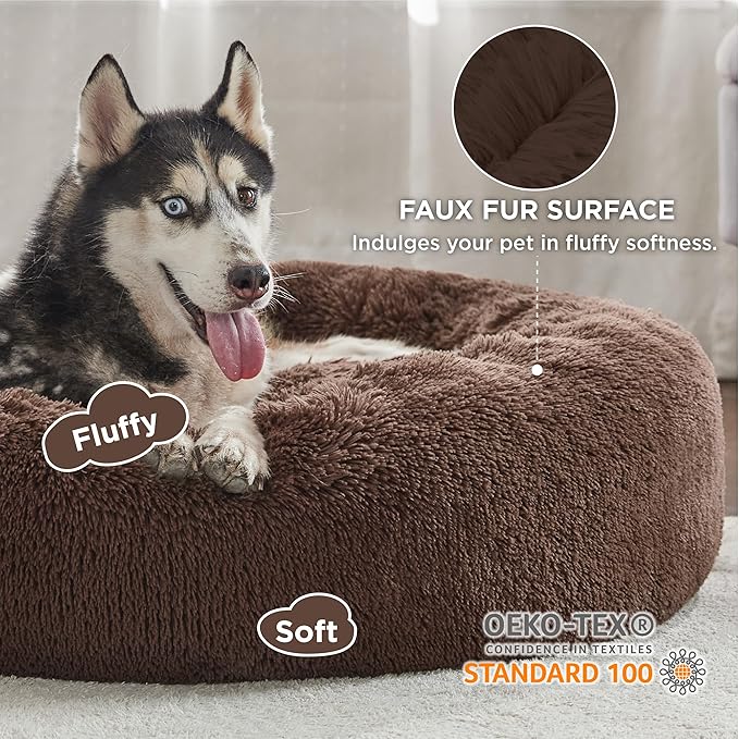 Bedsure Calming Dog Bed for Large Dogs - Donut Washable Large Pet Bed, 36 inches Anti-Slip Round