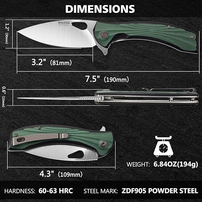 SHAN ZU Pocket Knife 3.2 in, Powder Steel Blade EDC Folding Knife for Men & Women, Utility Survival