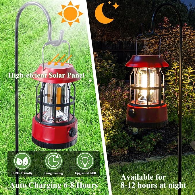 TRIROCKS Set of 8 LED Solar Camping Lantern Dimmable Rechargeable Lantern IPX3 Water-Resistant