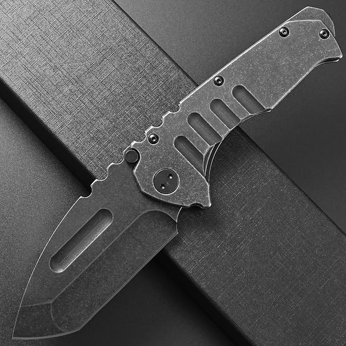 Ccanku C1137 Folding Knife, D2 Steel Blade Steel Handle EDC Tool Knife for Outdoor Camping Hiking