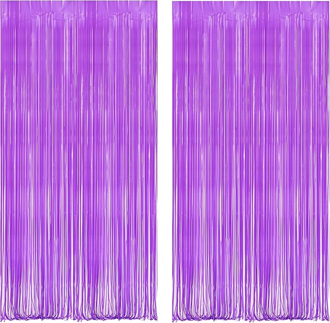 BRAVESHINE Tinsel Photo Backdrop Curtains - 2Pcs 3.2x8.2ft Pastel Purple Foil Fringe Streamer