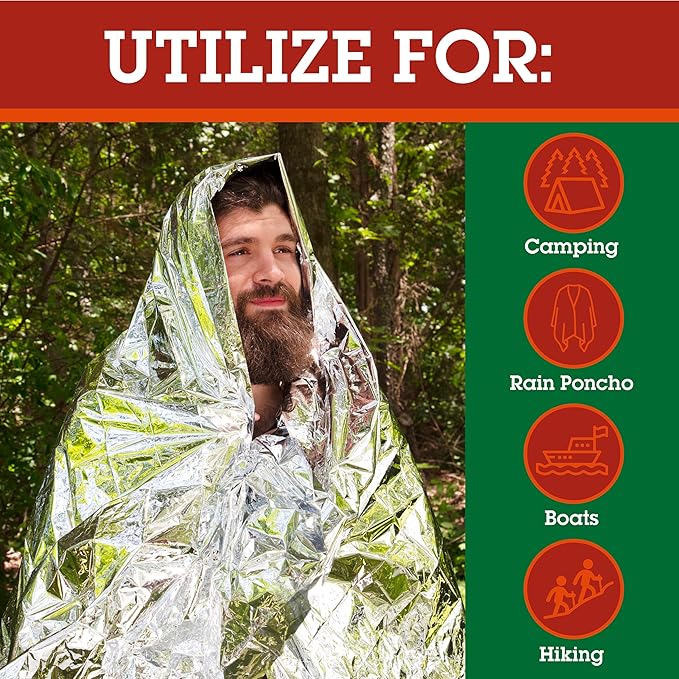 Emergency Mylar Blanket 4 Pack- 7' x 4' 1/3" Thermal Weatherproof Survival Gear- Durable Tearproof