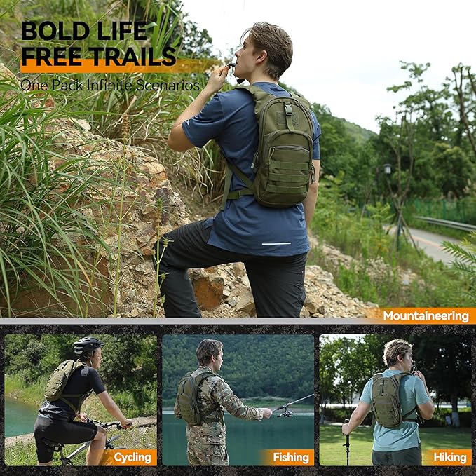 MARCHWAY Tactical Molle Hydration Pack with 2.5L TPU Water Bladder, Low-Profile Organized Military