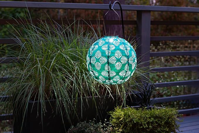 Allsop Soji Stella - Brights Geo Palm - 12" Outdoor Solar Lantern - Turquoise