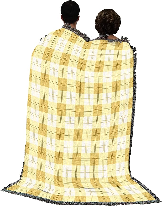 Pure Country Weavers Lemon Plaid Blanket - Gift Tapestry Throw Woven from Cotton - Made in The USA