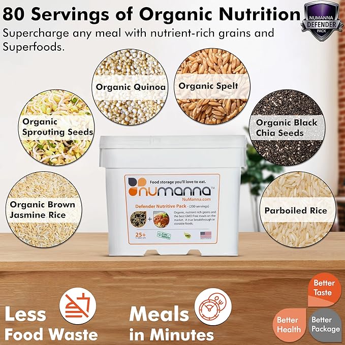 Numanna Defender Nutritive Pack Bucket 612 Servings | 3-Months Emergency Food Supply | GMO-Free