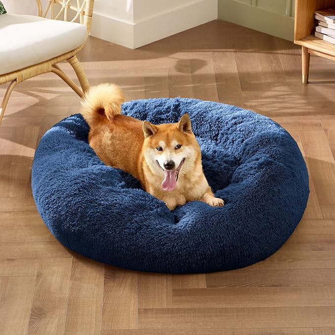 Bedsure Calming Dog Bed for Medium Dogs - Donut Washable Medium Pet Bed, 30 inches Anti-Slip Round