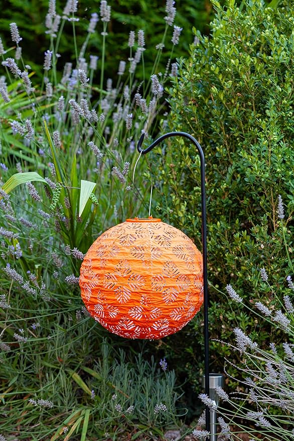Allsop Soji Stella - Brights Geo Palm - 12" Outdoor Solar Lantern - Clementine
