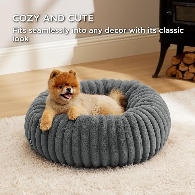 Bedsure Donut Small Dog Bed - Dog Beds for Small Dogs with Corduroy Fleece & Anti Slip Bottom