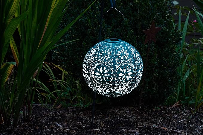 Allsop Soji Stella - Brights Geo Palm - 12" Outdoor Solar Lantern - Mineral Green