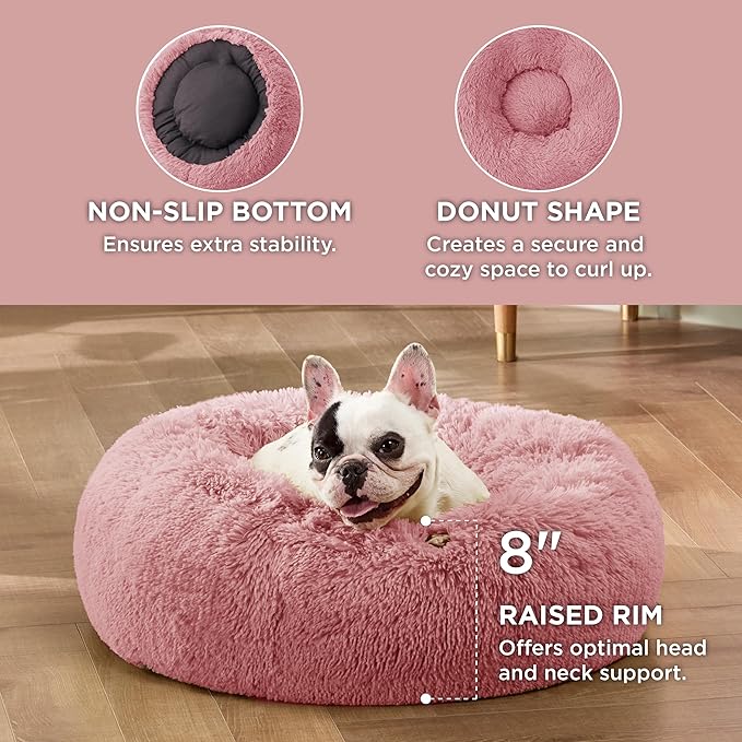 Bedsure Calming Dog Bed for Small Dogs - Donut Washable Small Pet Bed, 23 inches Anti-Slip Round