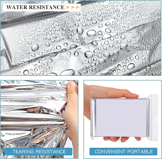 Macarrie 100 Pack Emergency Thermal Blankets Silver Foil Survival Blanket Kit for Outdoors