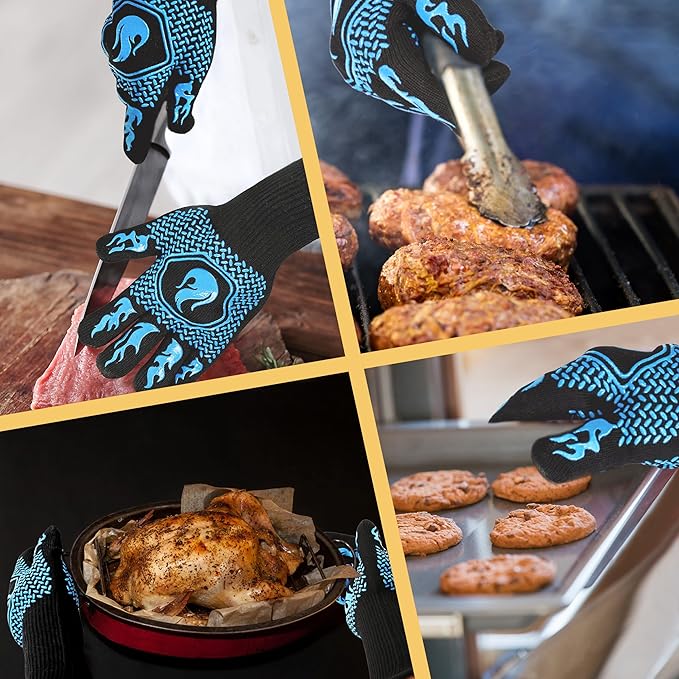 BBQ Fireproof Gloves, Grill Cut-Resistant Gloves 1472°F Heat Resistant Gloves, Non-Slip Silicone