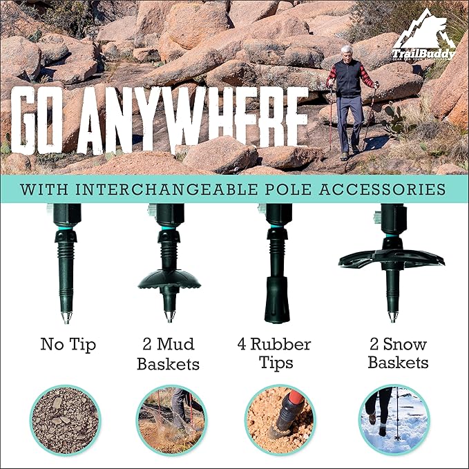 TrailBuddy Trekking Poles ??Lightweight 7075 Aluminum Hiking Poles for Women, Men & Seniors