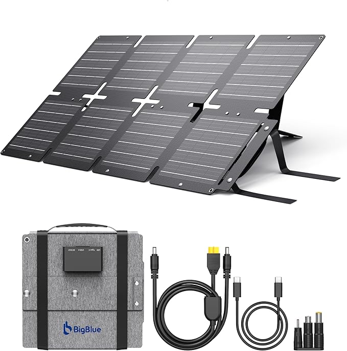 BigBlue 60W Portable Compact Solar Panel with PD 45W USB-C, 20W USB-A, DC Ports for Power Stations