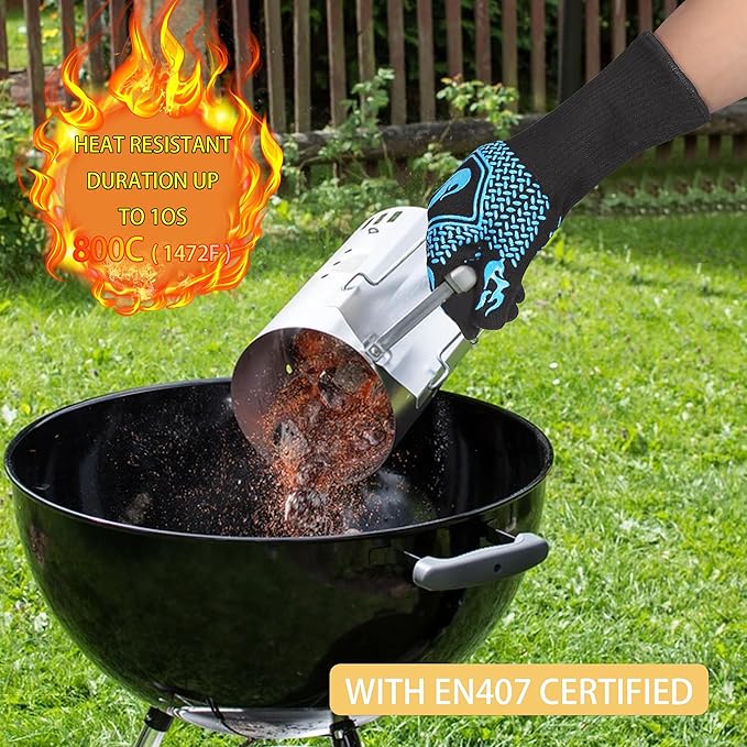 BBQ Fireproof Gloves, Grill Cut-Resistant Gloves 1472°F Heat Resistant Gloves, Non-Slip Silicone