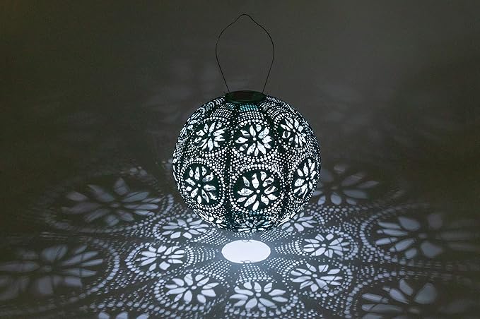 Allsop Soji Stella - Brights Geo Palm - 12" Outdoor Solar Lantern - Mineral Green