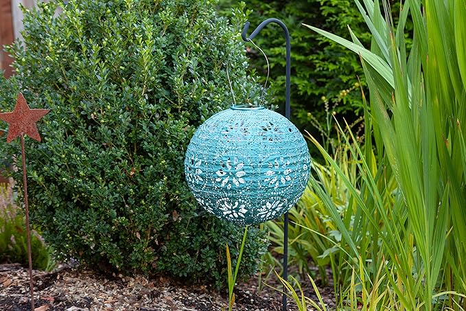 Allsop Soji Stella - Brights Geo Palm - 12" Outdoor Solar Lantern - Mineral Green