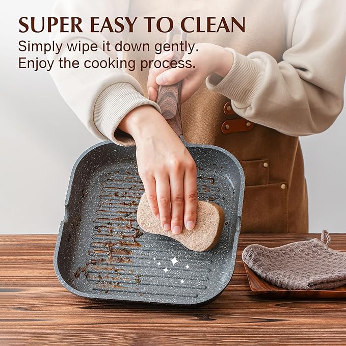 SENSARTE Nonstick Grill Pan for Stove Tops, Versatile Griddle Pan with Pour Spouts, Square Grill