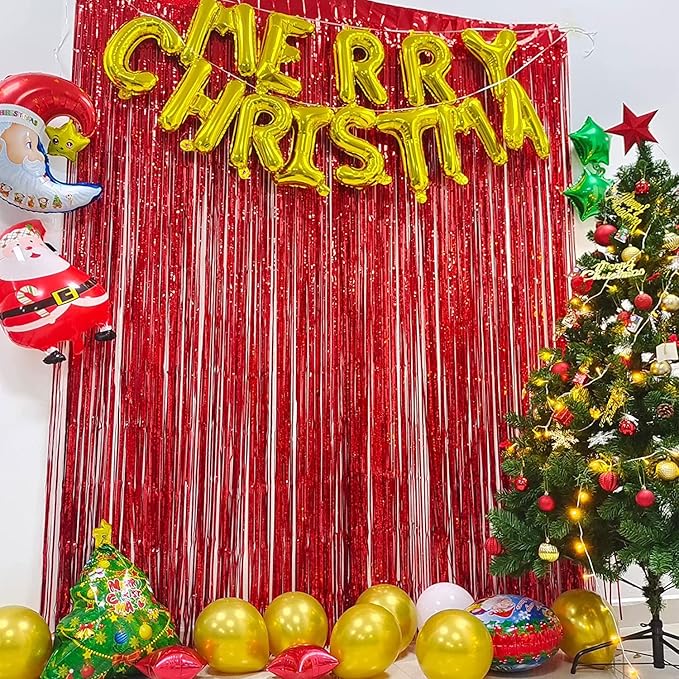 Foil Fringe Curtain 4th of July Decorations - Red Blue Metallic Tinsel Photo Booth Backdrop Party