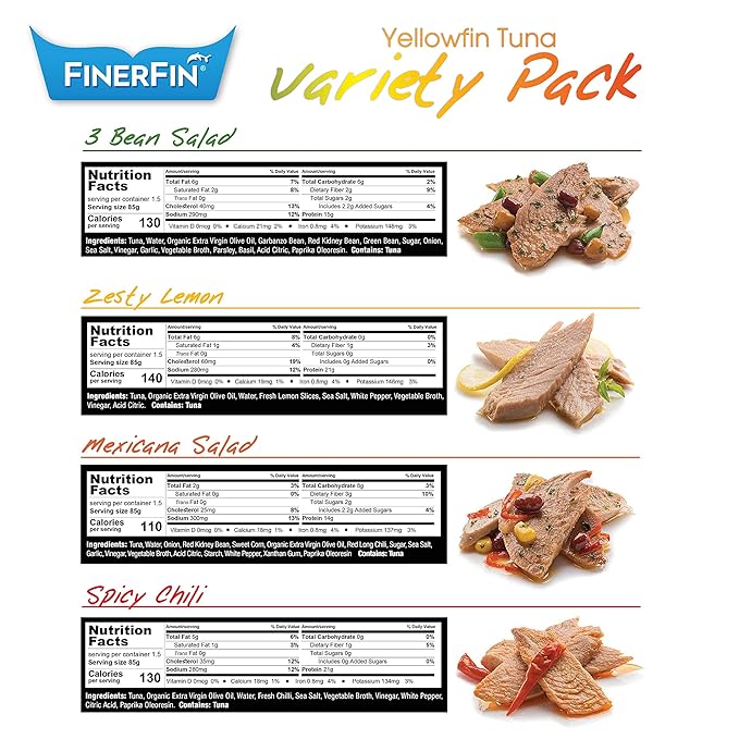 FinerFin Yellowfin Tuna Salad in Organic Olive Oil | Taster's Variety Pack | Premium Canned Tuna