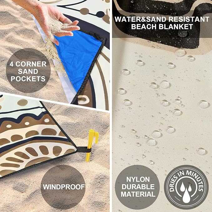 Beach Blanket Waterproof Sandproof Beach Mat 79" X 83"/10'x9'for 2-8 Adults Quick Drying Outdoor