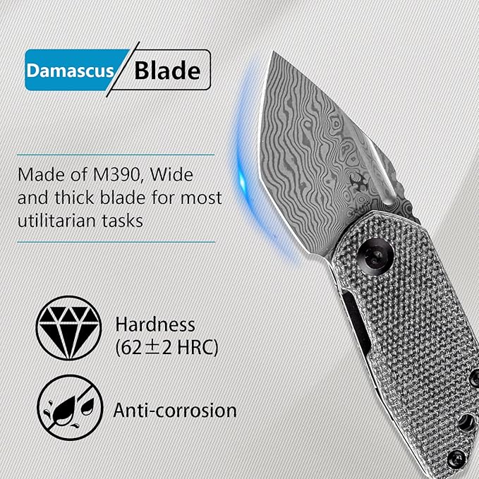 KANSEPT RIO Mini Pocket Folding Knives EDC Camping Folding Knife 1.56'' Damascus Blade Pocket EDC