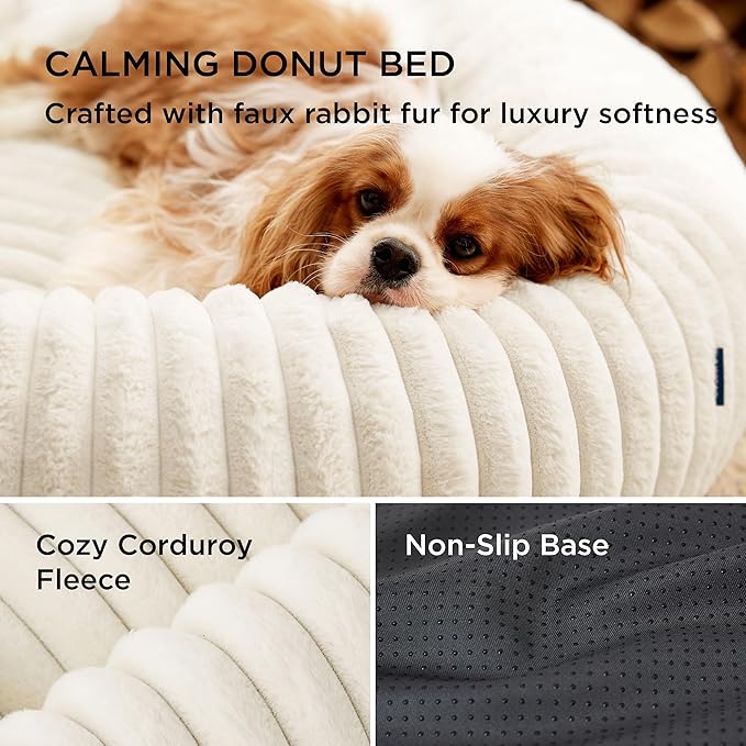 Bedsure Donut Small Dog Bed - Dog Beds for Small Dogs with Corduroy Fleece & Anti Slip Bottom
